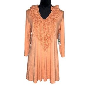 NWT Karen Kane Rayon Blend Orange 3/4 Sleeve Ruffle Tunic Size Large